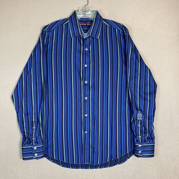 Robert Graham Shirt Mens Extra Large Blue Striped Tailored Fit Preppy‎ - Picture 1 of 12